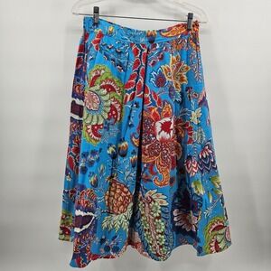 Talbots Womens Blue Floral Cotton A-Line Midi Skirt Size S VN5084 12/20